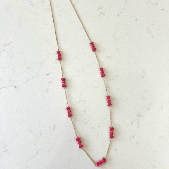 Kate Spade Pink Bow Long Station Necklace New - Picture 1 of 4